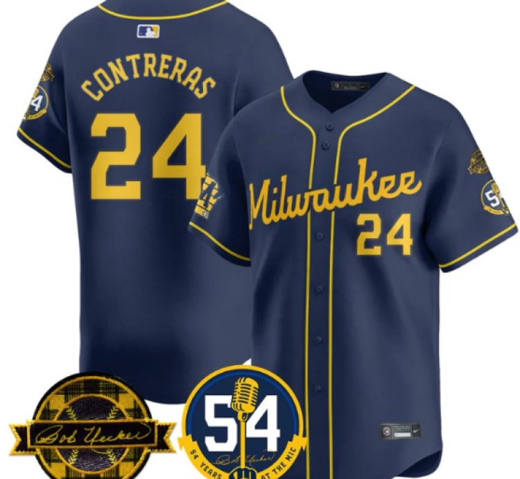 William Contreras Jersey 24 Milwaukee Brewers 2025 Bob Uecker Stitched Navy