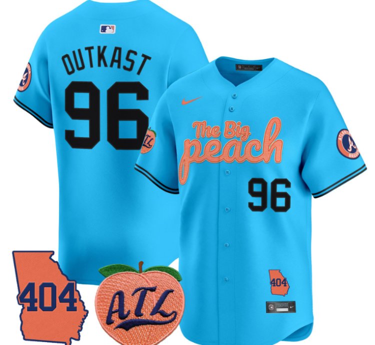 Outkast Jersey 96 Atlanta Braves 404 The Big Peach Premier Limited Stitched Light Blue