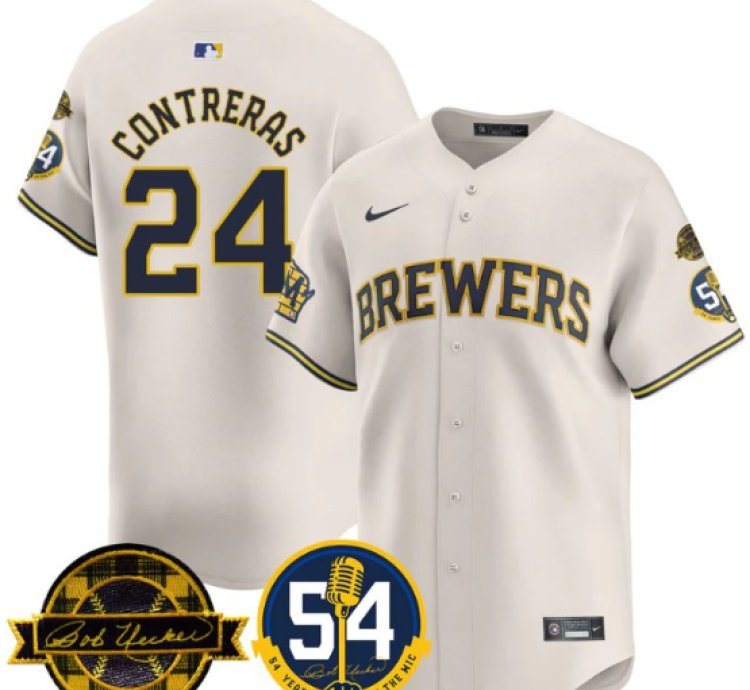 William Contreras Jersey 24 Milwaukee Brewers 2025 Bob Uecker Stitched Cream