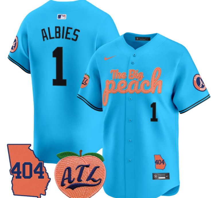 Ozzie Albies Jersey 1 Atlanta Braves 404 The Big Peach Premier Limited Stitched Light Blue
