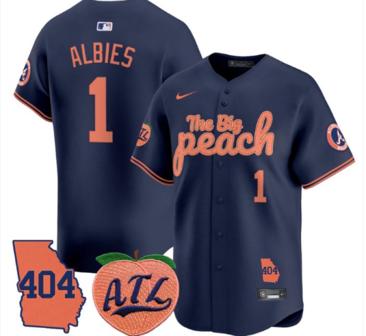 Ozzie Albies Jersey 1 Atlanta Braves 404 The Big Peach Premier Limited Stitched Navy