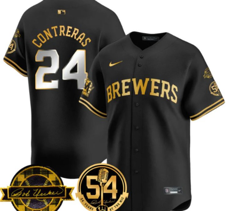 William Contreras Jersey 24 Milwaukee Brewers 2025 Bob Uecker Black Gold