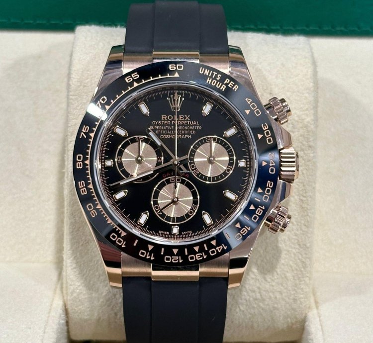 Rolex Daytona Rose Gold Black Dial Oysterflex Bracelet 116515ln