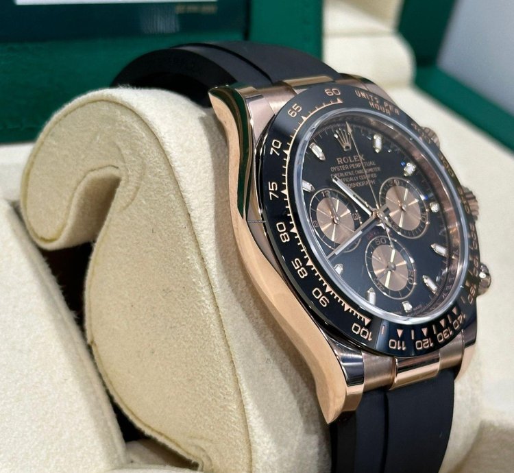 Rolex Daytona Rose Gold Black Dial Oysterflex Bracelet 116515ln