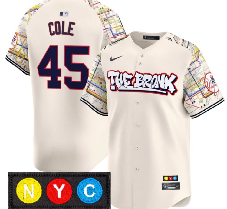 Gerrit Cole Jersey 45 New York Yankees The Bronx Subway Style Premier Stitched Cream