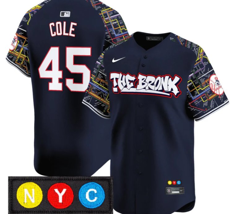Gerrit Cole Jersey 45 New York Yankees The Bronx Subway Style Premier Stitched Navy