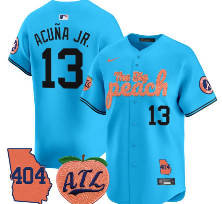 Ronald Acuna Jr Jersey 13 Atlanta Braves 404 The Big Peach Premier Limited Stitched Light Blue
