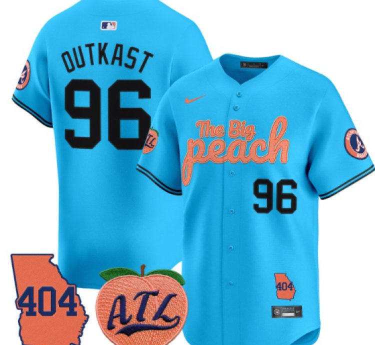 Outkast Jersey 96 Atlanta Braves 404 The Big Peach Premier Limited Stitched Light Blue