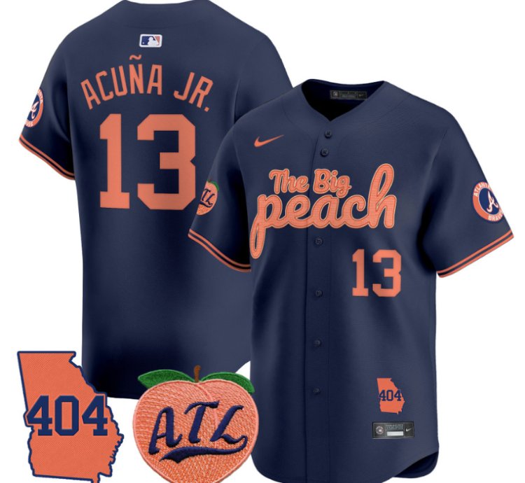 Ronald Acuna Jr Jersey 13 Atlanta Braves 404 The Big Peach Premier Limited Stitched Navy