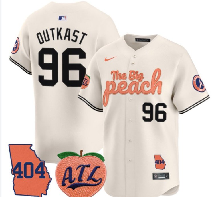 Outkast Jersey 96 Atlanta Braves 404 The Big Peach Premier Limited Stitched Cream
