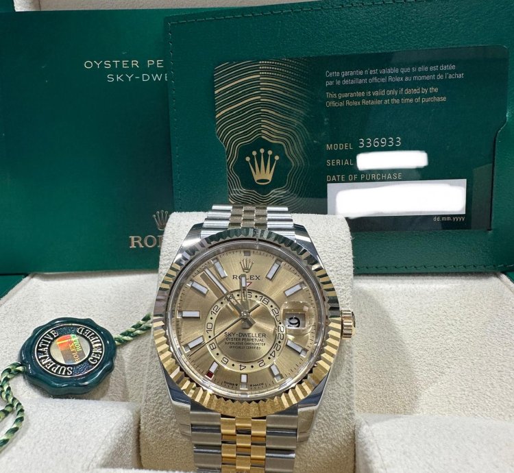 Rolex Sky-dweller New 2023 Champagne Dial Jubilee Bracelet Two Tone Yellow Gold Fluted Bezel 42