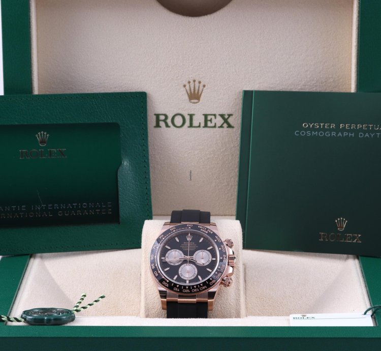 Rolex Daytona Rose Gold Black Sundust Dial Ceramic Everose Oysterflex Box Card 126515ln
