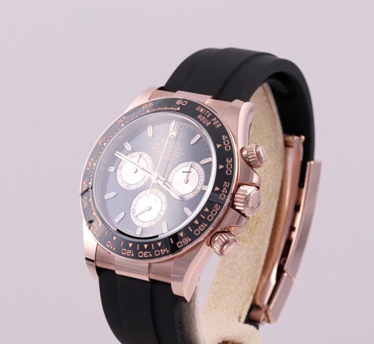 Rolex Daytona Rose Gold Black Sundust Dial Ceramic Everose Oysterflex Box Card 126515ln