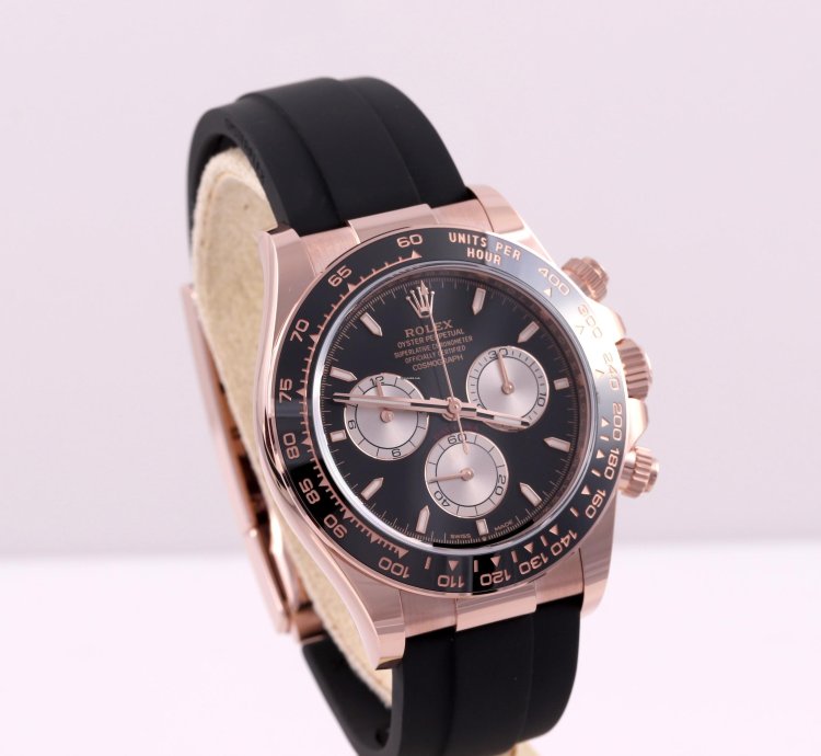 Rolex Daytona Rose Gold Black Sundust Dial Ceramic Everose Oysterflex Box Card 126515ln