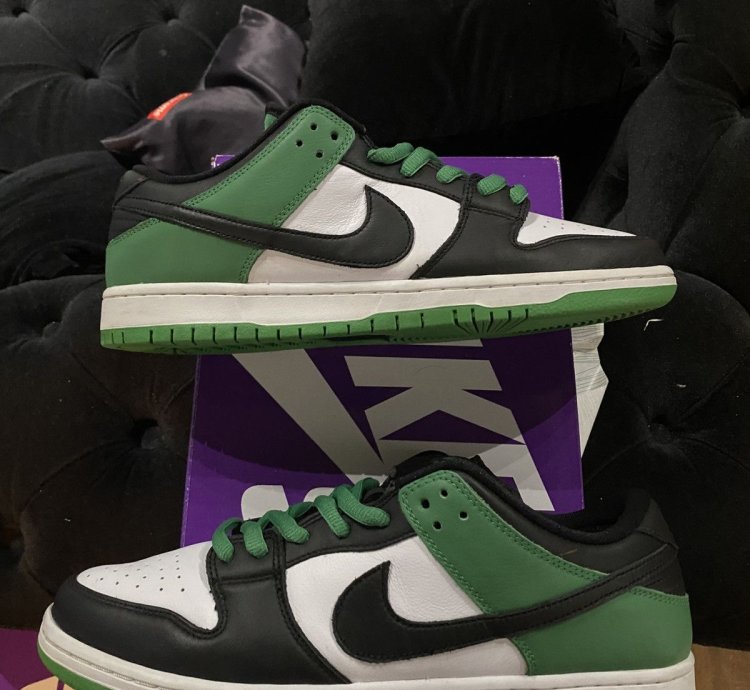 Nike Sb Dunk Low Green Black Toe Bq6817-302 Men Sz 12 Used