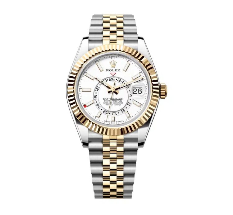 Rolex Sky-dweller New 2023 White Dial Two Tone Yellow Gold Jubilee Bracelet Fluted Bezel