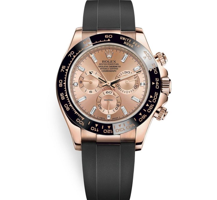 Rolex Daytona Rose Gold Cosmograph Daytona 40 Watch - Pink Baguette Diamond Dial 116515ln