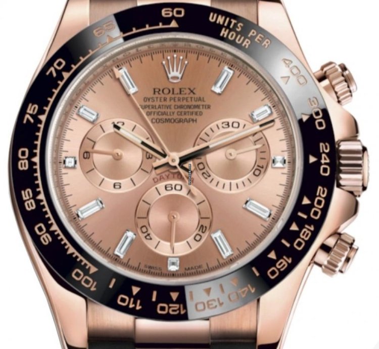 Rolex Daytona Rose Gold Cosmograph Daytona 40 Watch - Pink Baguette Diamond Dial 116515ln