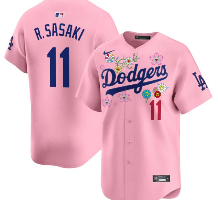 Roki Sasaki kanji Jersey 11 Dodgers X Takashi Murakami 2025 Vapor Stitched Cherry Blossom