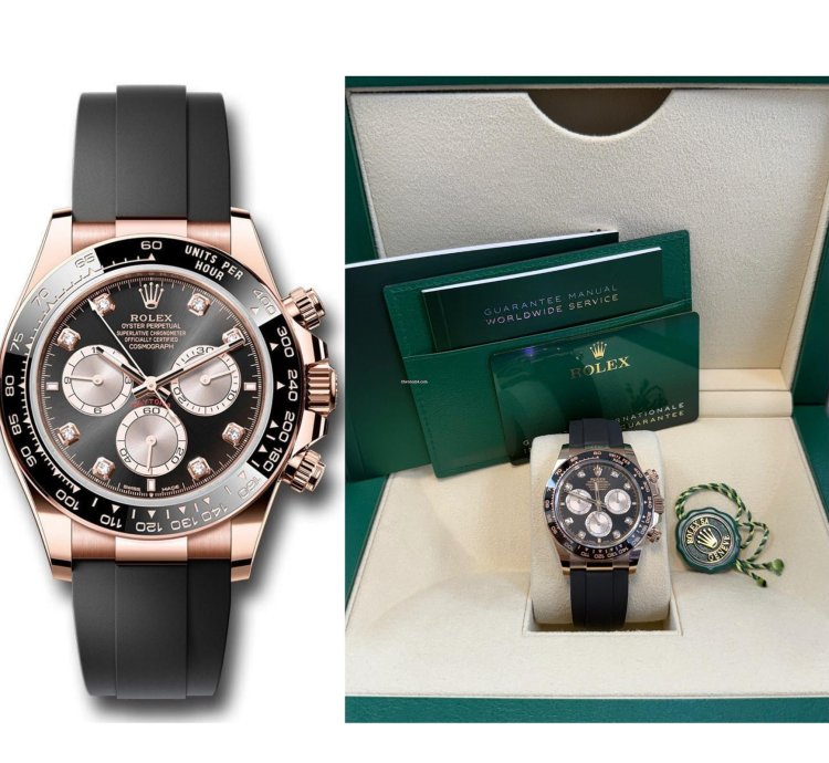 Rolex Daytona Rose Gold Cosmograph Daytona Watch - Black Bezel - Black And Sundust Diamond Dial 126515