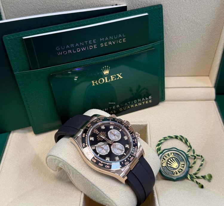 Rolex Daytona Rose Gold Cosmograph Daytona Watch - Black Bezel - Black And Sundust Diamond Dial 126515