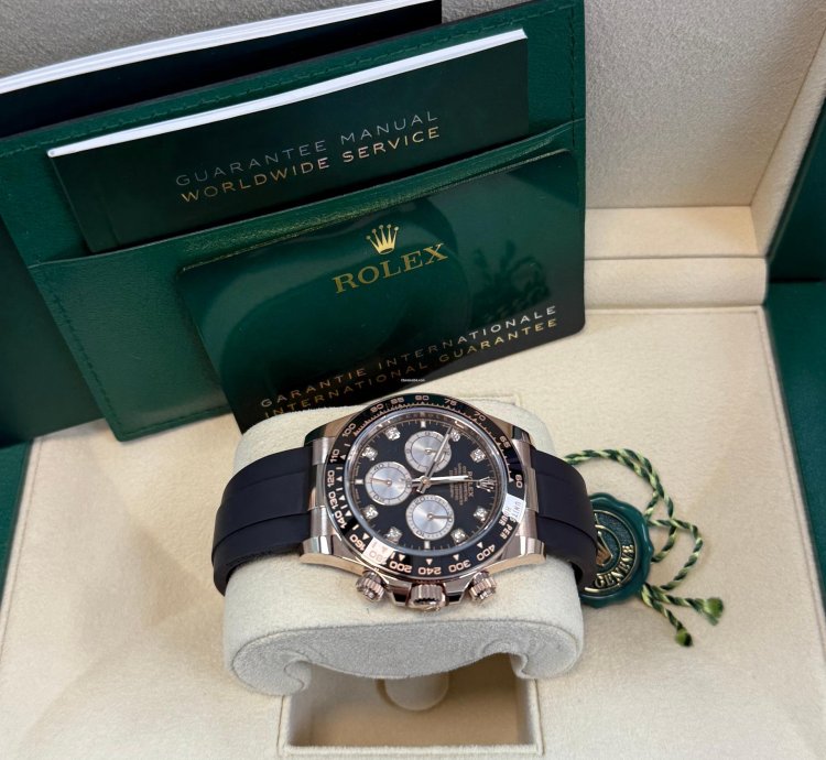 Rolex Daytona Rose Gold Cosmograph Daytona Watch - Black Bezel - Black And Sundust Diamond Dial 126515