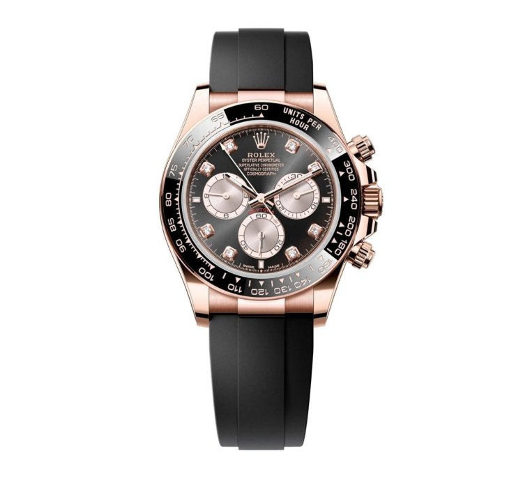 Rolex Daytona Rose Gold Cosmograph Daytona Watch - Black Bezel - Black And Sundust Diamond Dial 126515