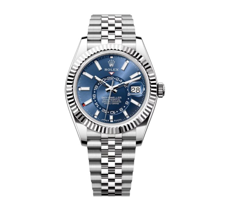 Rolex Sky-dweller New 2024 Blue Dial White Gold Fluted Bezel Jubilee Bracelet 42mm