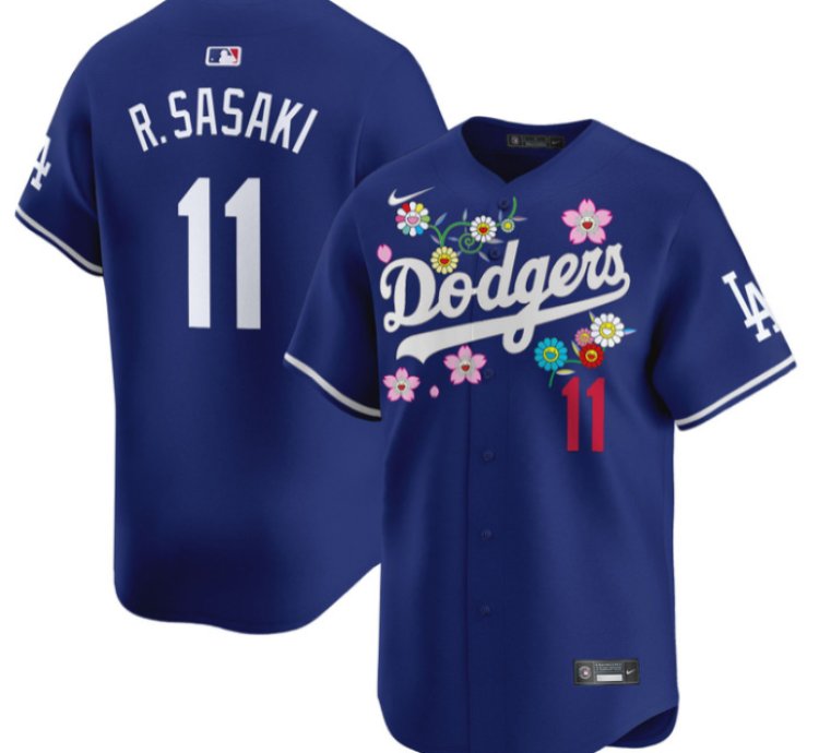 Roki Sasaki kanji Jersey 11 Dodgers X Takashi Murakami 2025 Vapor Stitched Royal