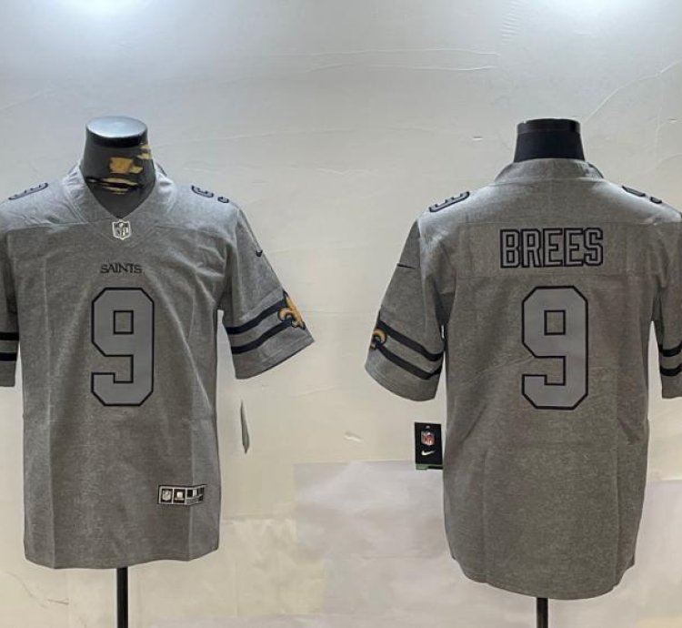New Orleans Saints Drew Brees Heather Grey Throwback Jersey