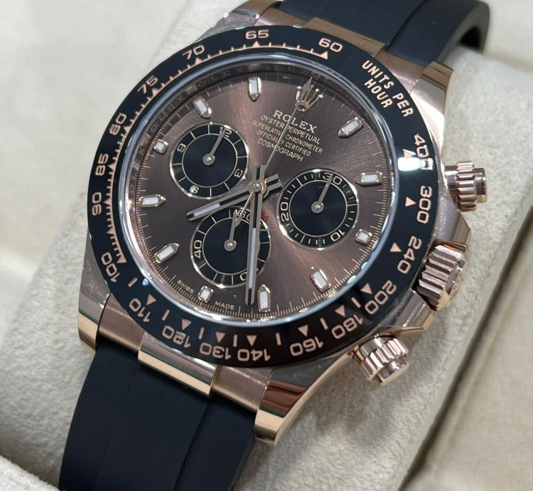 Rolex Daytona Rose Gold Daytona Oysterflex Chocolate Brown Dial 2023 116515ln Box And Papers