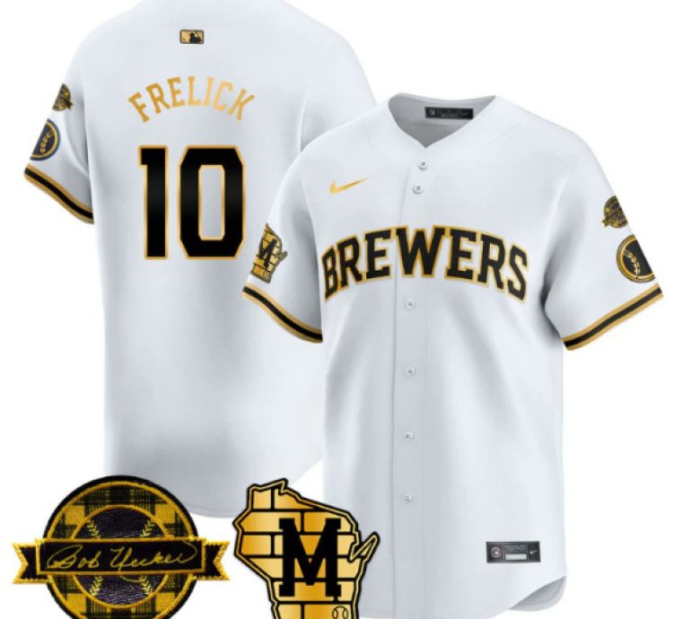 Sal Frelick Jersey 10 Milwaukee Brewers 2025 Limited Bob Uecker Patch Stitched White Gold