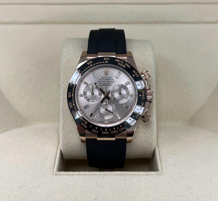 Rolex Daytona Rose Gold Daytona Oysterflex Sundust Baguette Dial Unworn 2022 Box Papers 116515ln