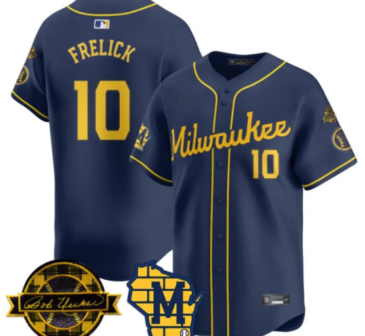 Sal Frelick Jersey 10 Milwaukee Brewers 2025 Limited Bob Uecker Patch Stitched Navy