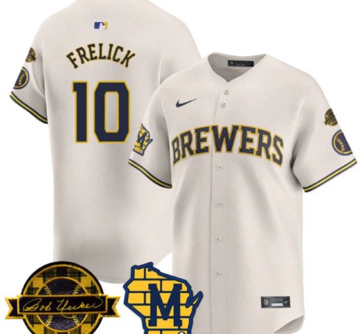 Sal Frelick Jersey 10 Milwaukee Brewers 2025 Limited Bob Uecker Patch Stitched Cream