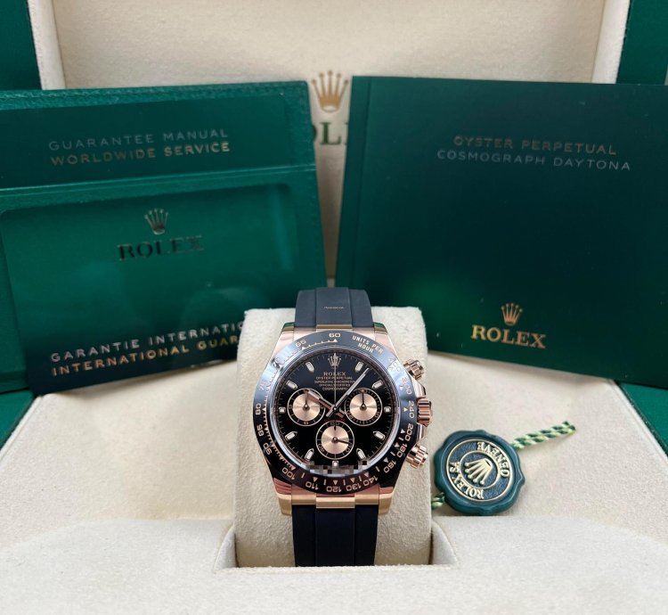 Rolex Daytona Rose Gold Oysterflex Black Dial 116515ln Box Papers 2023