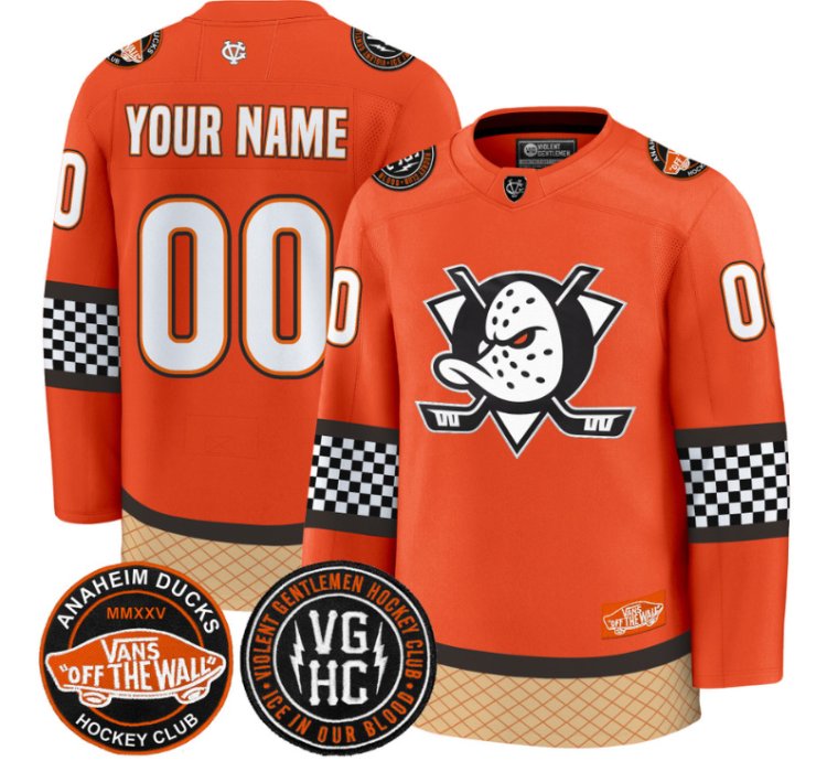 Custom Anaheim Ducks Jersey Checkerboard 2025 Premium All Stitched Orange