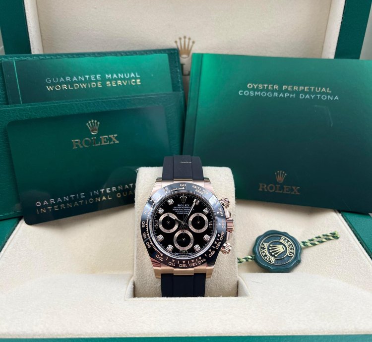 Rolex Daytona Rose Gold Oysterflex Black Diamond Dial 116515ln Box Papers 2022