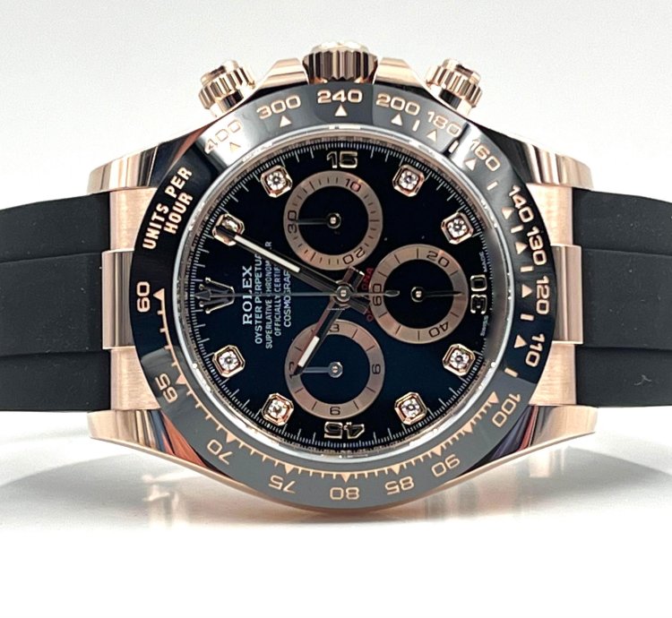 Rolex Daytona Rose Gold Oysterflex Black Diamond Dial 116515ln Box Papers 2022