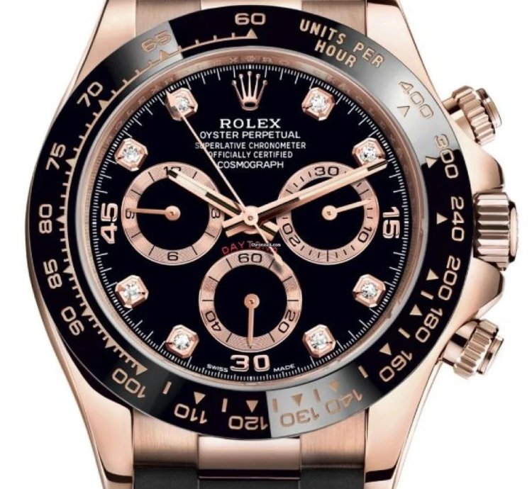 Rolex Daytona Rose Gold Oysterflex Black Diamond Dial 116515ln Box Papers 2022