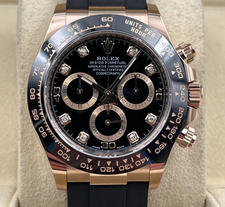 Rolex Daytona Rose Gold Oysterflex Black Diamond Dial 116515ln Box Papers 2022