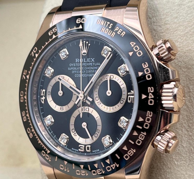 Rolex Daytona Rose Gold Oysterflex Black Diamond Dial 116515ln Box Papers 2022