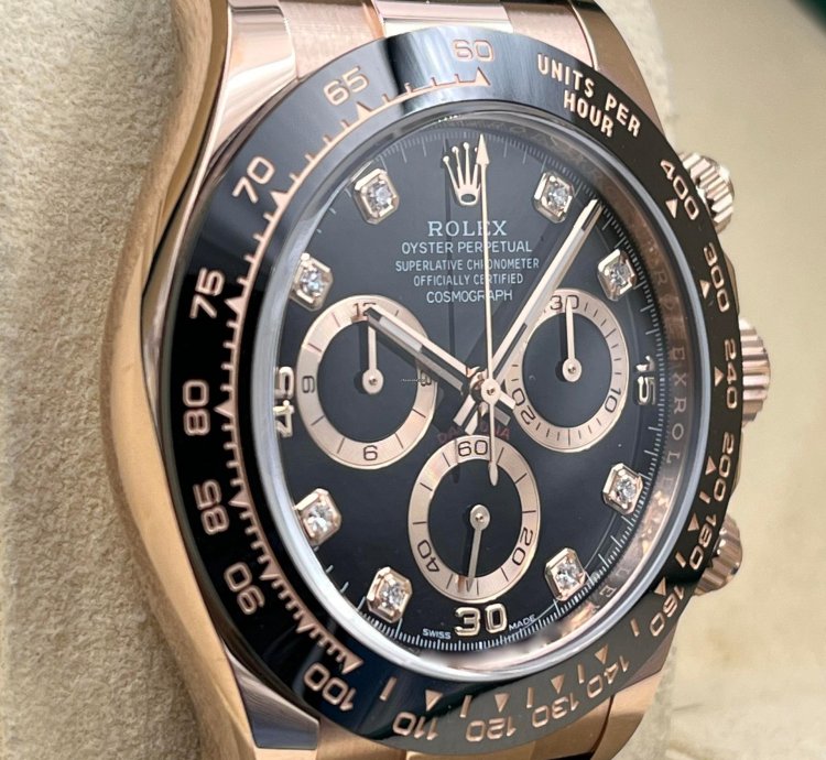 Rolex Daytona Rose Gold Oysterflex Black Diamond Dial 116515ln Box Papers 2022