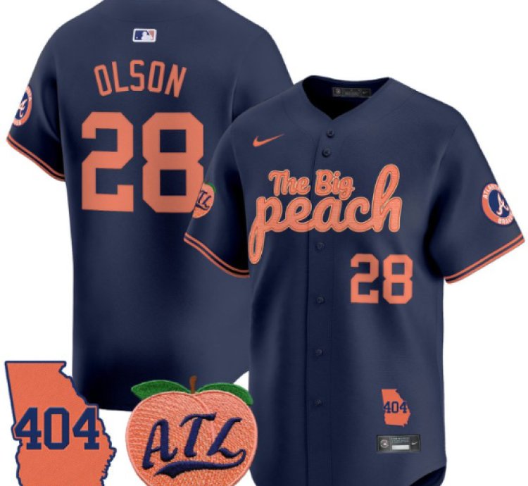 Matt Olson Jersey 28 Atlanta Braves 404 The Big Peach Premier Limited Stitched Navy