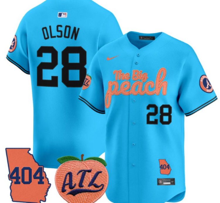 Matt Olson Jersey 28 Atlanta Braves 404 The Big Peach Premier Limited Stitched Light Blue