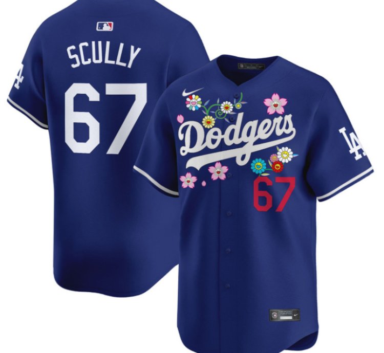 Vin Scully Jersey 67 Dodgers X Takashi Murakami 2025 Vapor Limited Stitched Royal