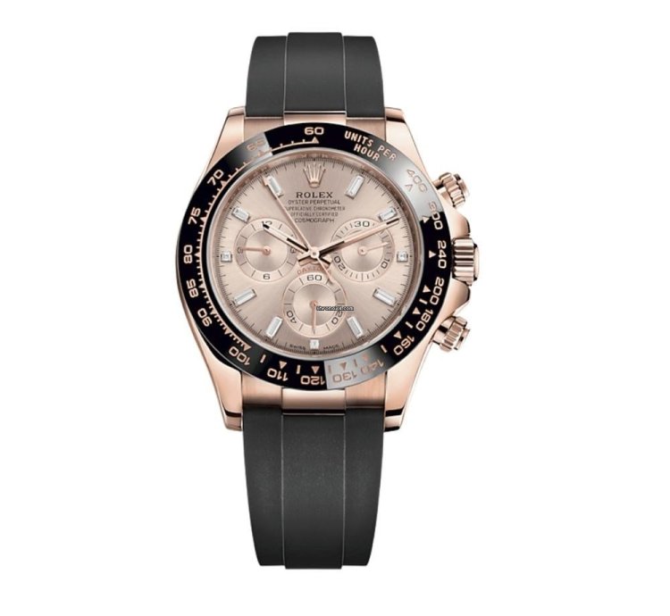 Rolex Daytona Rose Gold Oysterflex Pink Sundust Baguette Dial 116515ln