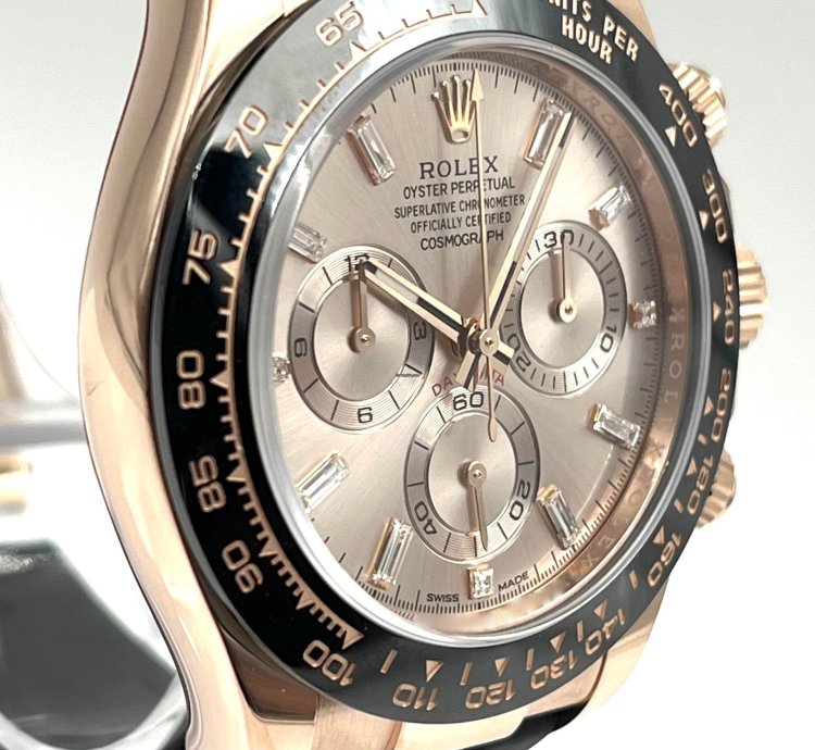 Rolex Daytona Rose Gold Oysterflex Pink Sundust Baguette Dial 116515ln Unworn 2023