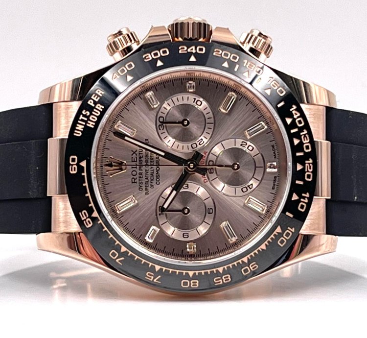 Rolex Daytona Rose Gold Oysterflex Pink Sundust Baguette Dial 116515ln Unworn 2023