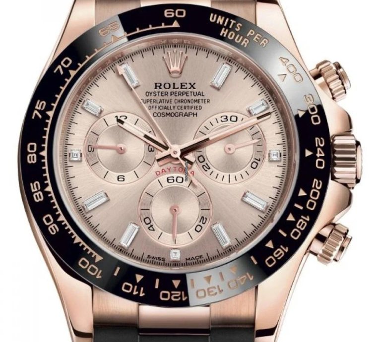 Rolex Daytona Rose Gold Oysterflex Pink Sundust Baguette Dial 116515ln Unworn 2023
